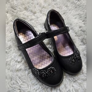 Wonderkids Black Mary Jane Shoes with Floral Design Size 1